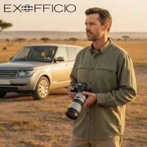 ExOfficio XL Travel Shirt Olive Check Hidden Zip Pockets Button Down